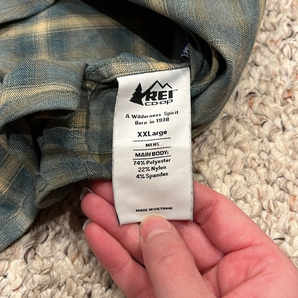 REI Co-op Sahara Thermal Button Down Shirt Flannel River Plaid Olive Sz XXL - Picture 7 of 8